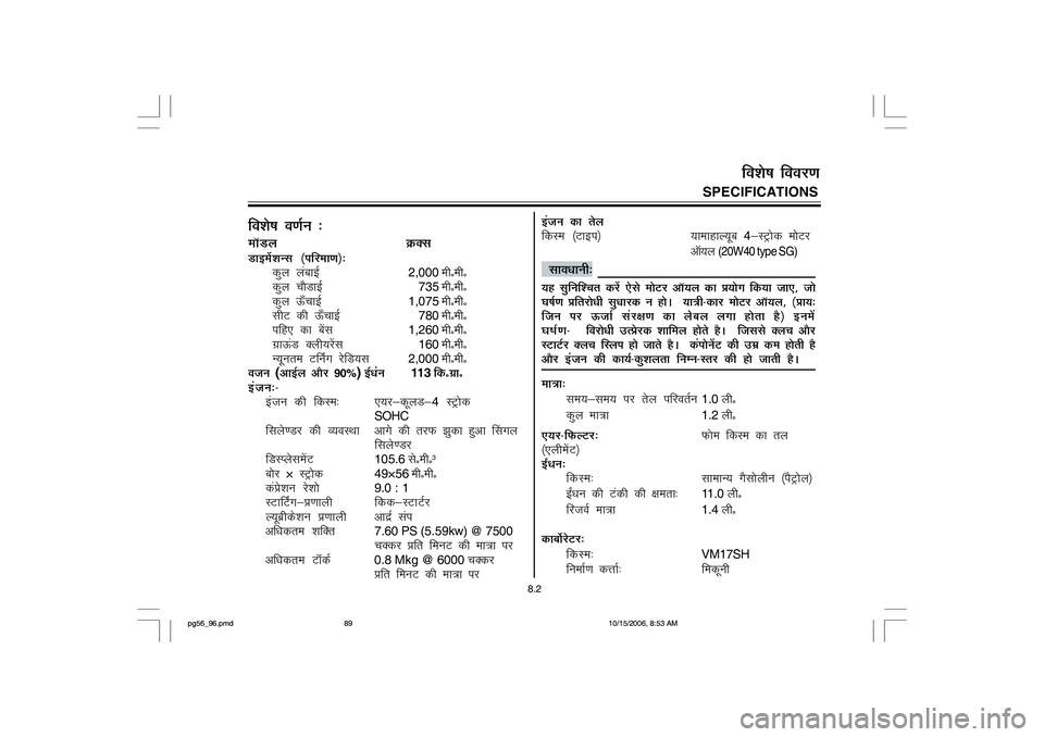 YAMAHA YD110 2007 Owners Manual foks"k o.kZu %ekWMy ØDlMkbesakUl ¼ifjek.k½%
dqy yackbZ
2,000
ehñehñ
dqy p©MkbZ
735
ehñehñ
dqy špkbZ
1,075
ehñehñ
lhV dh špkbZ
780
ehñehñ
ifg, dk csal
1,260
ehñehñ
xzkÅaM Dy YAMAHA YD110 2007 Owners Manual foks"k o.kZu %ekWMy ØDlMkbesakUl ¼ifjek.k½%
dqy yackbZ
2,000
ehñehñ
dqy p©MkbZ
735
ehñehñ
dqy špkbZ
1,075
ehñehñ
lhV dh špkbZ
780
ehñehñ
ifg, dk csal
1,260
ehñehñ
xzkÅaM Dy