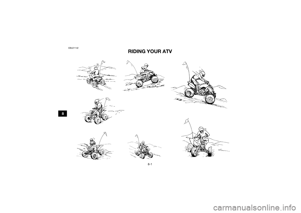 YAMAHA YFM700R 2021 Repair Manual 8-1
8
EBU21142
RIDING YOUR ATV
UBCX61E0.book Page 1 Friday, January 22, 2021 1:54 PM YAMAHA YFM700R 2021 Repair Manual 8-1
8
EBU21142
RIDING YOUR ATV
UBCX61E0.book Page 1 Friday, January 22, 2021 1:54 PM