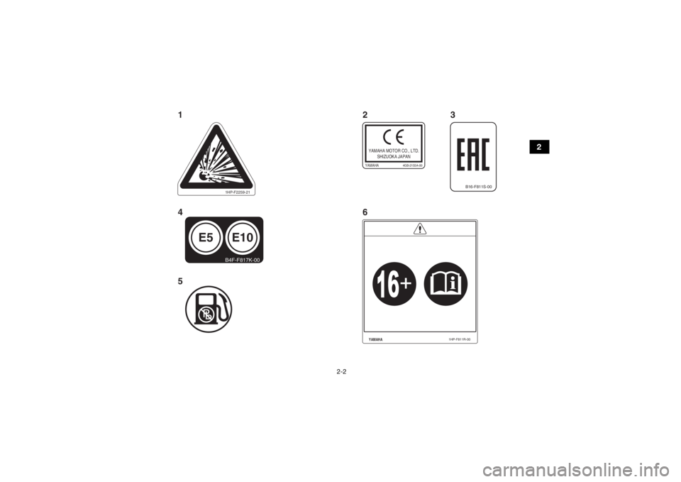 YAMAHA YFM700R 2020 Notices Demploi (in French) 2-2
2
1HP-F2259-21
YAMAHA
1HP-F811R-00
E10
E5
B4F-F817K-00
YAMAHA MOTOR CO., LTD.SHIZUOKA JAPANYAMAHA
4GB-2155A-00
B16-F811S-00
12
6
4
5 3
UBCX60F0.book Page 2 Wednesday, April 17, 2019 10:04 AM YAMAHA YFM700R 2020 Notices Demploi (in French) 2-2
2
1HP-F2259-21
YAMAHA
1HP-F811R-00
E10
E5
B4F-F817K-00
YAMAHA MOTOR CO., LTD.SHIZUOKA JAPANYAMAHA
4GB-2155A-00
B16-F811S-00
12
6
4
5 3
UBCX60F0.book Page 2 Wednesday, April 17, 2019 10:04 AM
