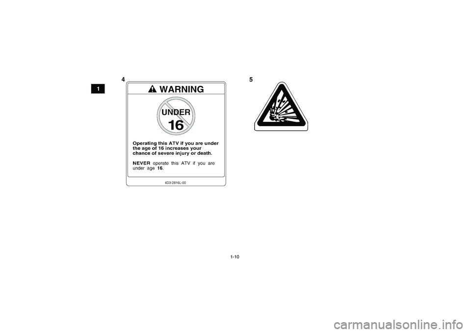 YAMAHA YFM700R 2010  Manuale de Empleo (in Spanish) 1-10
1
45
U1AS60S0.book  Page 10  Friday, February 6, 2009  2:00 PM 