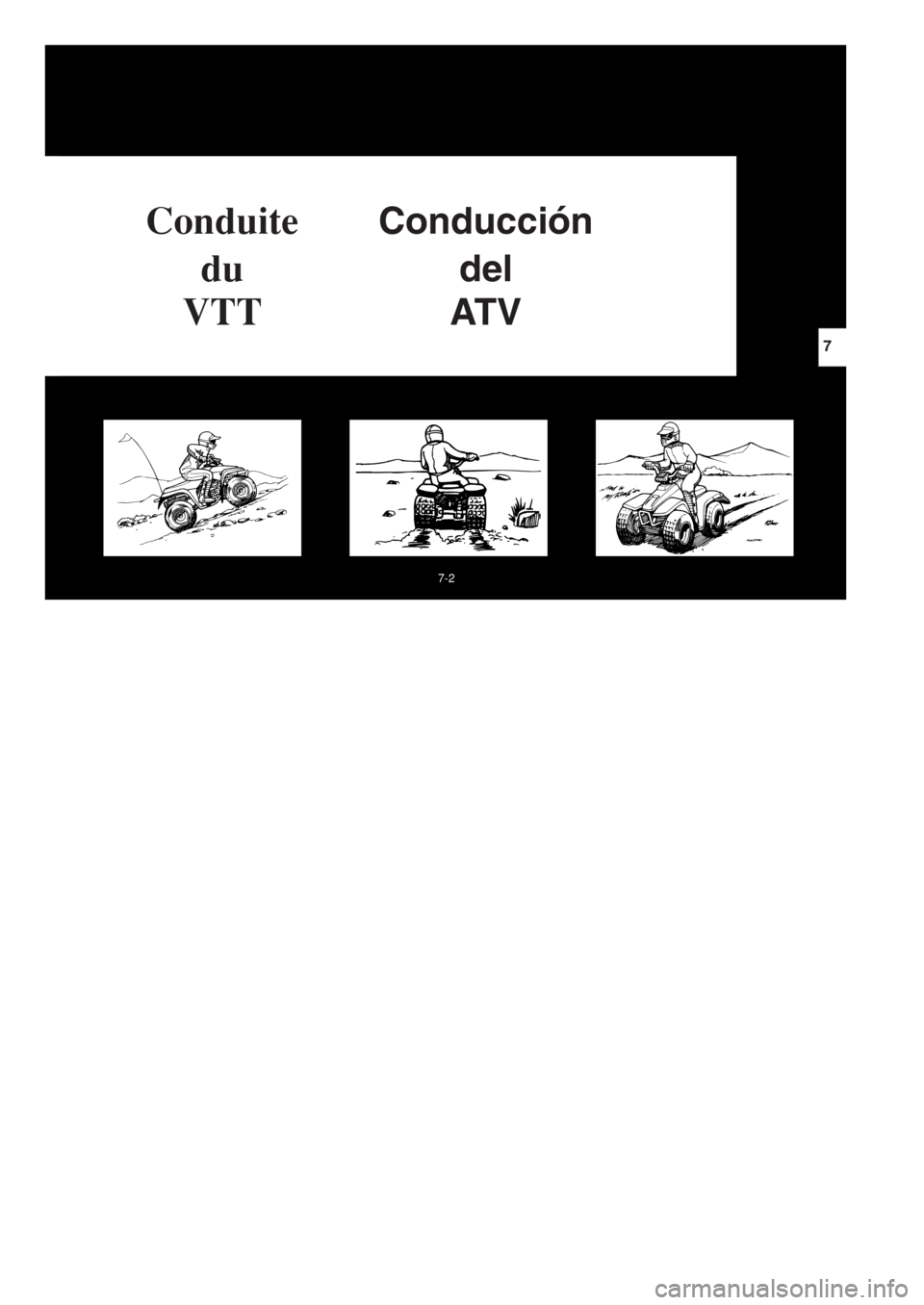 YAMAHA YFM80 2002 Owners Manual 7-2
ConduiteConducción
dudel
VTTAT V
7
5NE-9-61 7 4/26/01 1:27 PM Page 145 YAMAHA YFM80 2002 Owners Manual 7-2
ConduiteConducción
dudel
VTTAT V
7
5NE-9-61 7 4/26/01 1:27 PM Page 145