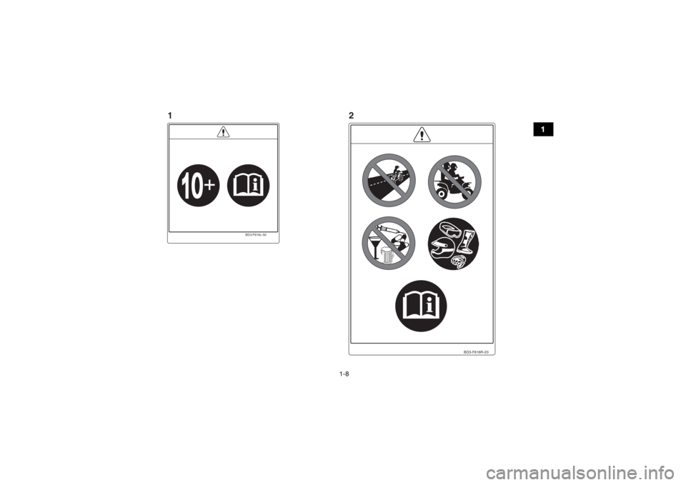 YAMAHA YFM90 2017 User Guide 1-8
1
BD3-F816R-20
BD3-F816L-50
12
UBD361E0.book  Page 8  Monday, January 25, 2016  10:53 AM 