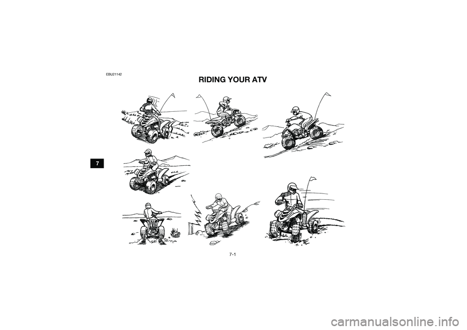 YAMAHA YFM90 2016 Workshop Manual 7-1
7
EBU21142
RIDING YOUR ATV
UBD360E0.book Page 1 Wednesday, February 25, 2015 2:41 PM YAMAHA YFM90 2016 Workshop Manual 7-1
7
EBU21142
RIDING YOUR ATV
UBD360E0.book Page 1 Wednesday, February 25, 2015 2:41 PM