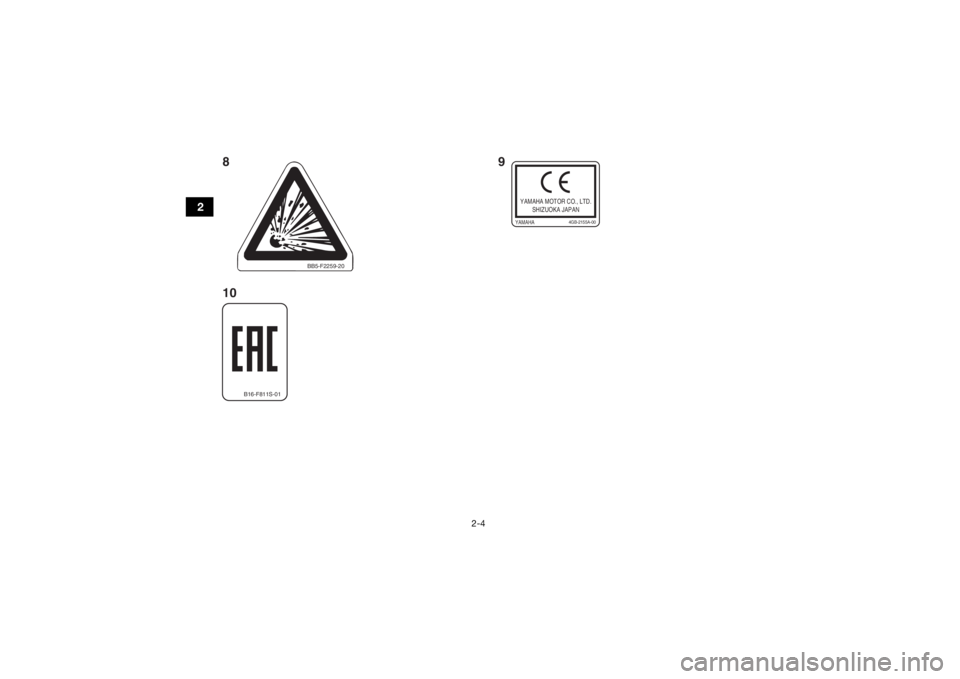YAMAHA YFZ450R 2021 User Guide 2-4
2
BB5-F2259-20
YAMAHA MOTOR CO., LTD.SHIZUOKA JAPANYAMAHA
4GB-2155A-00
B16-F811S-01
89
10UBKD60E0.book Page 4 Wednesday, November 18, 2020 8:39 AM YAMAHA YFZ450R 2021 User Guide 2-4
2
BB5-F2259-20
YAMAHA MOTOR CO., LTD.SHIZUOKA JAPANYAMAHA
4GB-2155A-00
B16-F811S-01
89
10UBKD60E0.book Page 4 Wednesday, November 18, 2020 8:39 AM
