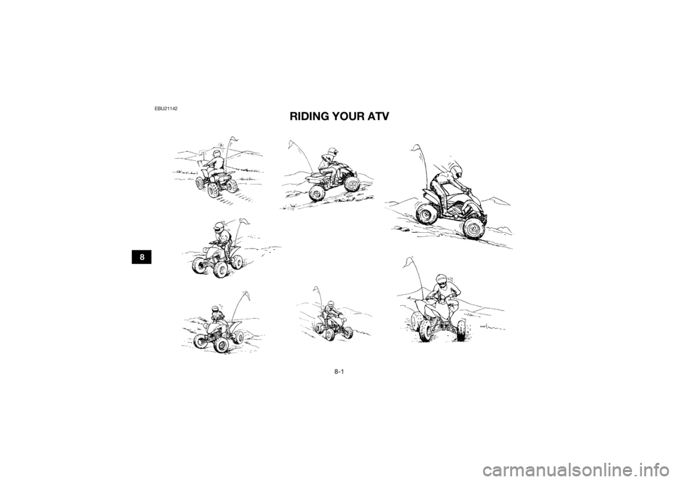 YAMAHA YFZ450R 2021 Repair Manual 8-1
8
EBU21142
RIDING YOUR ATV
UBKD60E0.book Page 1 Wednesday, November 18, 2020 8:39 AM YAMAHA YFZ450R 2021 Repair Manual 8-1
8
EBU21142
RIDING YOUR ATV
UBKD60E0.book Page 1 Wednesday, November 18, 2020 8:39 AM