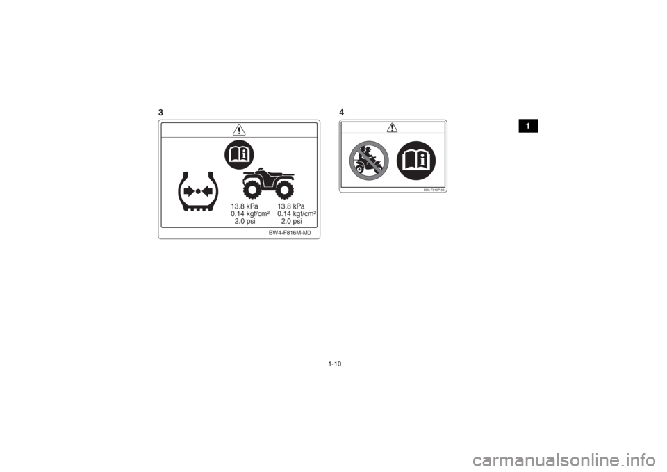 YAMAHA YFZ50 2018 Owners Manual 1-10
1
BD3-F816P-50
13.8 kPa
0.14 kgf/cm²
2.0 psi 13.8 kPa
0.14 kgf/cm²
2.0 psi
BW4-F816M-M0
34
UBW461E0.book Page 10 Tuesday, January 31, 2017 5:13 PM YAMAHA YFZ50 2018 Owners Manual 1-10
1
BD3-F816P-50
13.8 kPa
0.14 kgf/cm²
2.0 psi 13.8 kPa
0.14 kgf/cm²
2.0 psi
BW4-F816M-M0
34
UBW461E0.book Page 10 Tuesday, January 31, 2017 5:13 PM