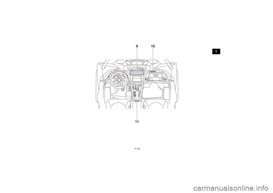 YAMAHA YXZ1000R 2017 Owners Manual 1-14
1
10
911
UB577AE0.book Page 14 Wednesday, June 8, 2016 9:35 AM YAMAHA YXZ1000R 2017 Owners Manual 1-14
1
10
911
UB577AE0.book Page 14 Wednesday, June 8, 2016 9:35 AM