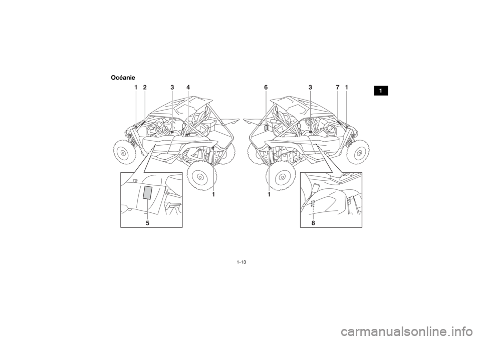YAMAHA YXZ1000R SS 2017 Notices Demploi (in French) 1-13
1
Océanie
1
2
3
4
1
1
7
3
61
5
8
U2HC7MF0.book Page 13 Tuesday, April 19, 2016 11:27 AM YAMAHA YXZ1000R SS 2017 Notices Demploi (in French) 1-13
1
Océanie
1
2
3
4
1
1
7
3
61
5
8
U2HC7MF0.book Page 13 Tuesday, April 19, 2016 11:27 AM
