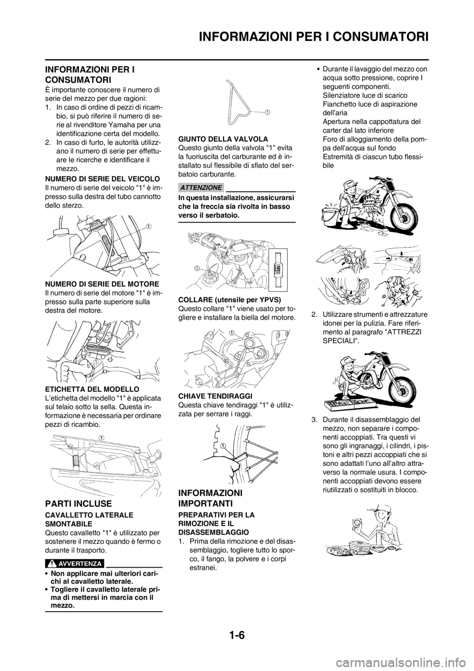 YAMAHA YZ125LC 2013  Manuale duso (in Italian) 1-6
INFORMAZIONI PER I CONSUMATORI
INFORMAZIONI PER I 
CONSUMATORI
È importante conoscere il numero di 
serie del mezzo per due ragioni:
1. In caso di ordine di pezzi di ricam-
bio, si può riferire 