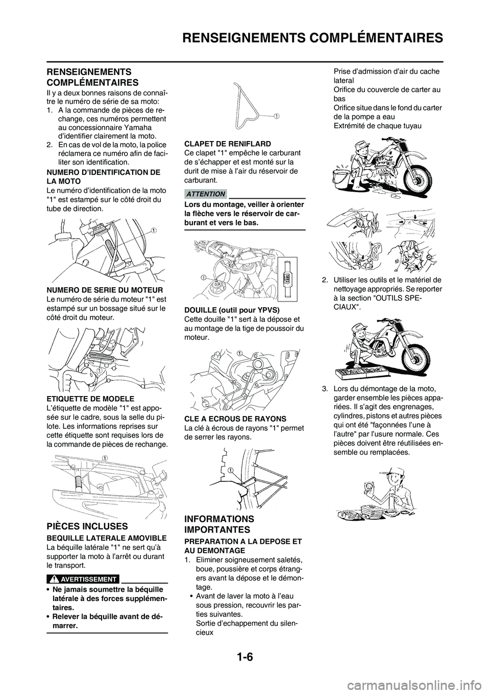 YAMAHA YZ125LC 2010  Notices Demploi (in French) 1-6
RENSEIGNEMENTS COMPLÉMENTAIRES
RENSEIGNEMENTS 
COMPLÉMENTAIRES
Il y a deux bonnes raisons de connaî-
tre le numéro de série de sa moto:
1. A la commande de pièces de re-
change, ces numéros