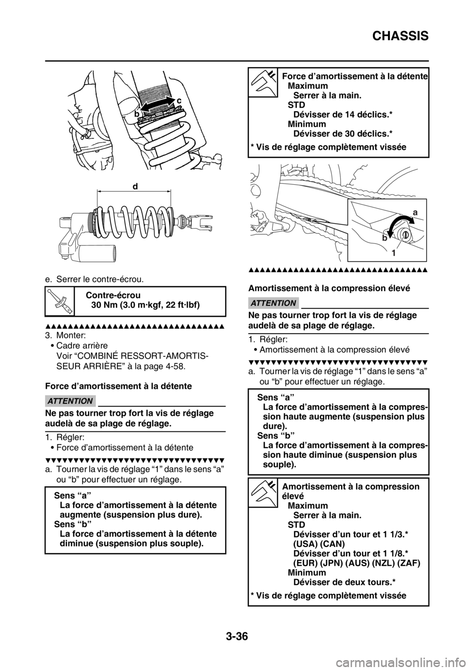 YAMAHA YZ250F 2015 Notices Demploi (in French) CHASSIS
3-36
e. Serrer le contre-écrou.
▲▲▲▲▲▲▲▲▲▲▲▲▲▲▲▲▲▲▲▲▲▲▲▲▲▲▲▲▲▲▲▲
3. Monter:
• Cadre arrière
Voir “COMBINÉ RESSORT-AMORTIS YAMAHA YZ250F 2015 Notices Demploi (in French) CHASSIS
3-36
e. Serrer le contre-écrou.
▲▲▲▲▲▲▲▲▲▲▲▲▲▲▲▲▲▲▲▲▲▲▲▲▲▲▲▲▲▲▲▲
3. Monter:
• Cadre arrière
Voir “COMBINÉ RESSORT-AMORTIS