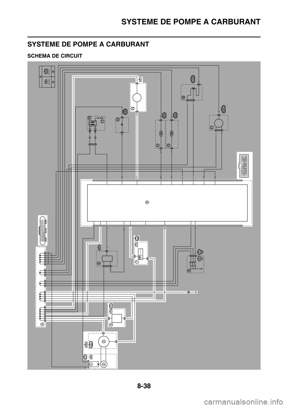 YAMAHA YZ250F 2014  Notices Demploi (in French) SYSTEME DE POMPE A CARBURANT
8-38
FAS1SM1330
SYSTEME DE POMPE A CARBURANT
FAS1SM1331SCHEMA DE CIRCUIT
B/LGy
BR
A
A
AA
B
RR R R R R R
B
B
B
RR
R
Lg
LgB/WB/Y
B/YB
B
BP
PP
Sb
B/LP/B
P/B
YL
YL
L
G/WBr/W
G