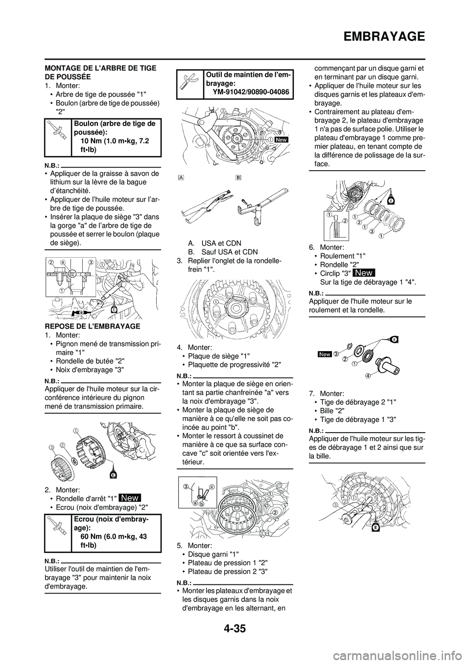 YAMAHA YZ250F 2008 Notices Demploi (in French) 4-35
EMBRAYAGE
MONTAGE DE LARBRE DE TIGE
DE POUSSÉE
1. Monter:• Arbre de tige de poussée "1"
• Boulon (arbre de tige de poussée)
"2"
• Appliquer de la graisse à savon de lithium sur la là YAMAHA YZ250F 2008 Notices Demploi (in French) 4-35
EMBRAYAGE
MONTAGE DE LARBRE DE TIGE
DE POUSSÉE
1. Monter:• Arbre de tige de poussée "1"
• Boulon (arbre de tige de poussée)
"2"
• Appliquer de la graisse à savon de lithium sur la lÃ