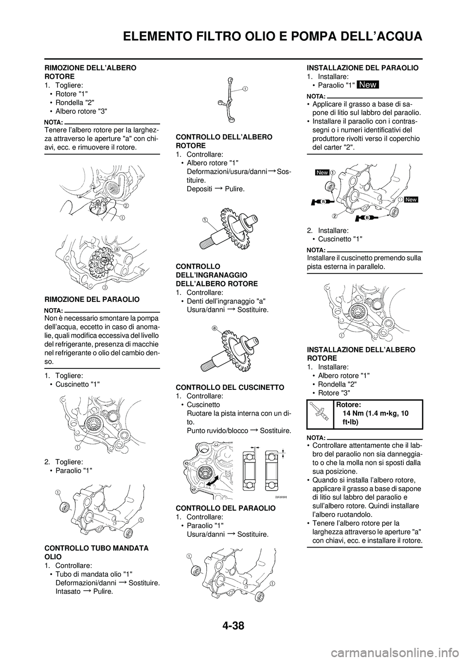 YAMAHA YZ250F 2008  Manuale duso (in Italian) 4-38
ELEMENTO FILTRO OLIO E POMPA DELL’ACQUA
RIMOZIONE DELL’ALBERO 
ROTORE
1. Togliere:• Rotore "1"
• Rondella "2"
• Albero rotore "3"
Tenere l’albero rotore per la larghez-
za attraverso 