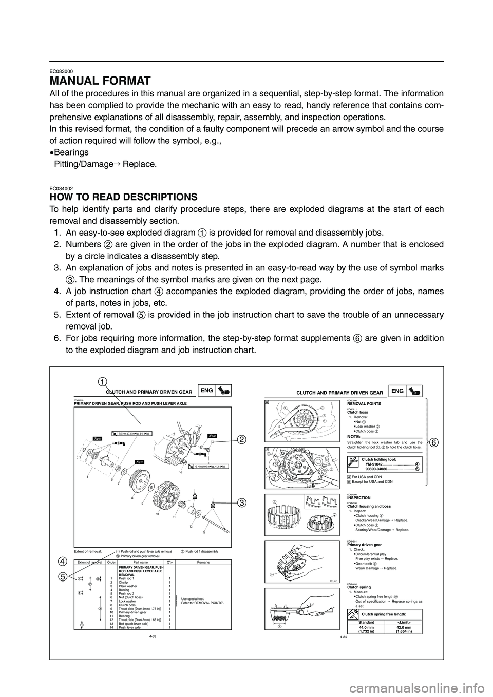 YAMAHA YZ250LC 2006 Notices Demploi (in French) EC083000
MANUAL FORMAT
All of the procedures in this manual are organized in a sequential, step-by-step format. The information
has been complied to provide the mechanic with an easy to read, handy re YAMAHA YZ250LC 2006 Notices Demploi (in French) EC083000
MANUAL FORMAT
All of the procedures in this manual are organized in a sequential, step-by-step format. The information
has been complied to provide the mechanic with an easy to read, handy re