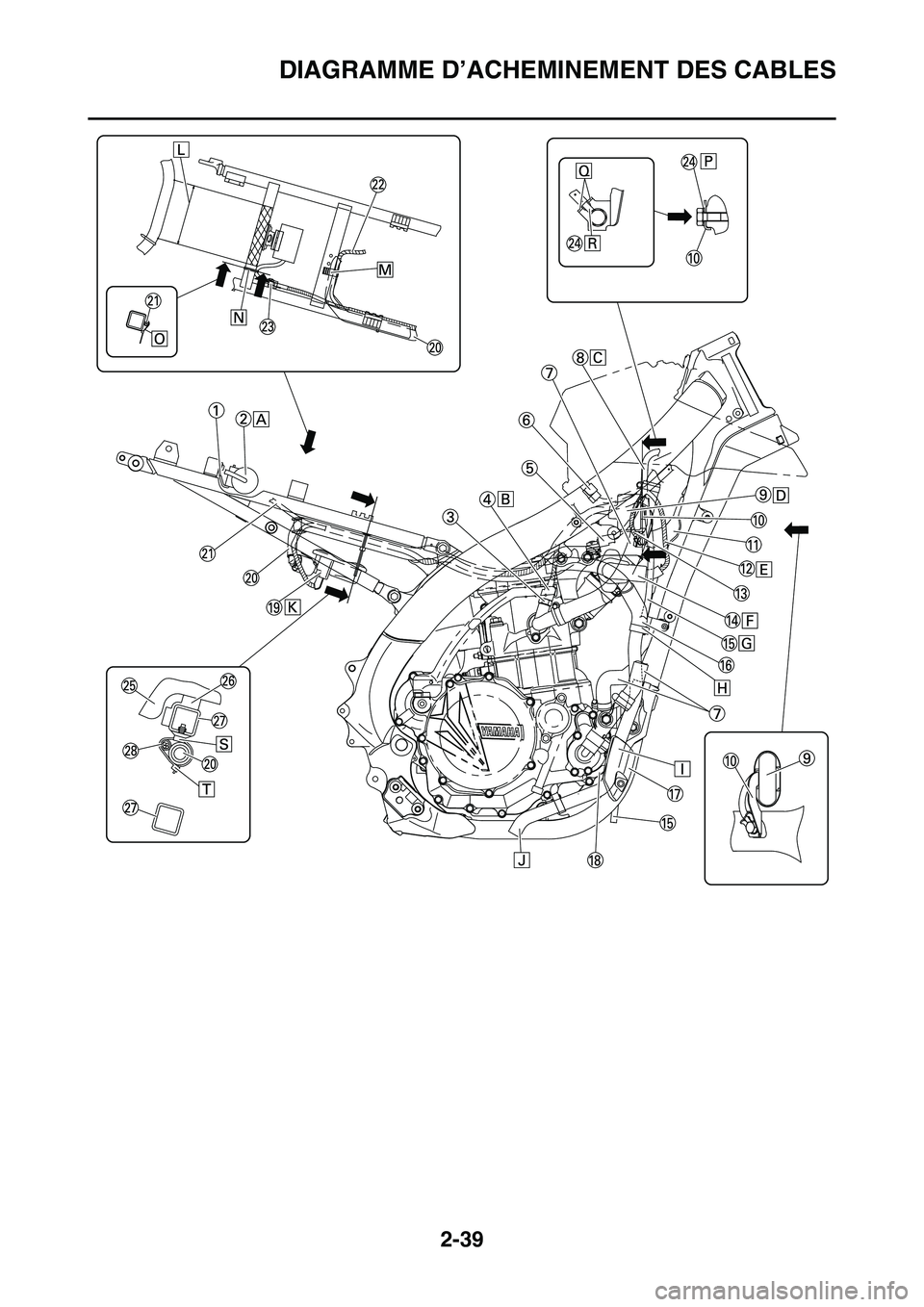 YAMAHA YZ450F 2014  Notices Demploi (in French) DIAGRAMME D’ACHEMINEMENT DES CABLES
2-39 