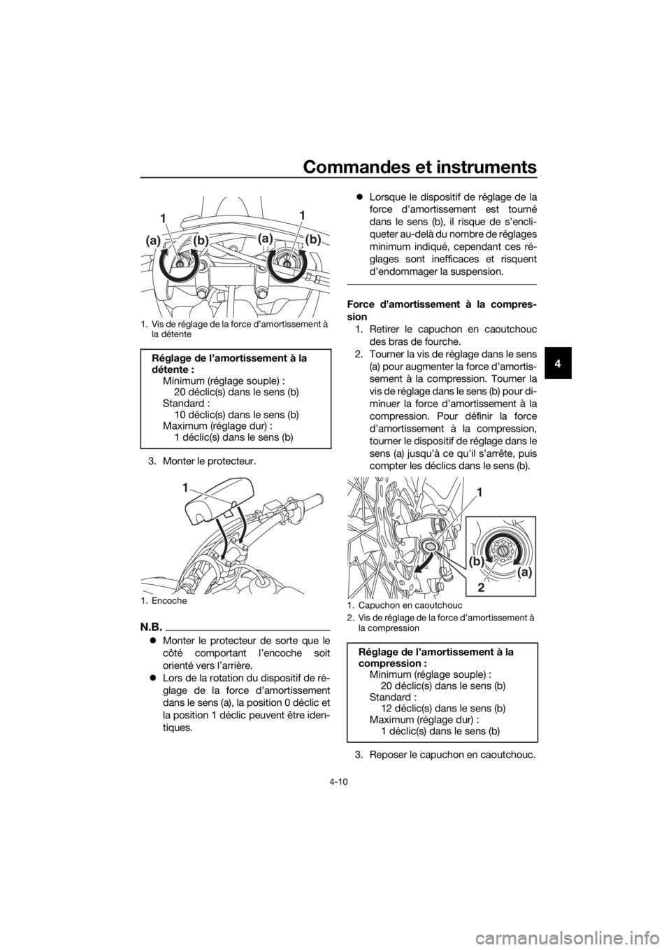 YAMAHA YZ65 2022 Notices Demploi (in French) Commandes et instruments
4-10
4
3. Monter le protecteur.
N.B.
Monter le protecteur de sorte que le
côté comportant l’encoche soit
orienté vers l’arrière.
Lors de la rotation du disposi YAMAHA YZ65 2022 Notices Demploi (in French) Commandes et instruments
4-10
4
3. Monter le protecteur.
N.B.
Monter le protecteur de sorte que le
côté comportant l’encoche soit
orienté vers l’arrière.
Lors de la rotation du disposi