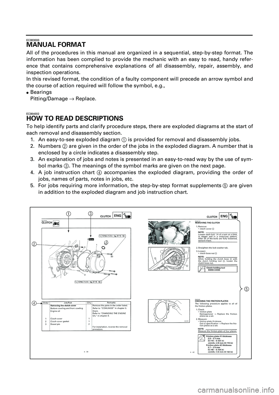 YAMAHA YZF-R7 1999  Owners Manual  
EC083000 
MANUAL FORMAT 
All of the procedures in this manual are organized in a sequential, step-by-step format. The
information has been complied to provide the mechanic with an easy to read, hand