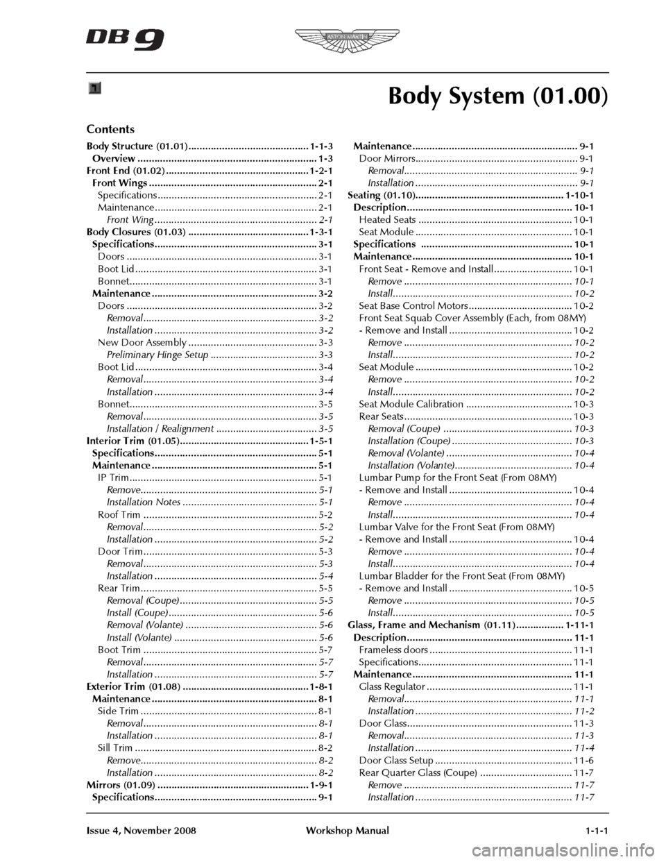 ASTON MARTIN DB9 2008 User Guide 