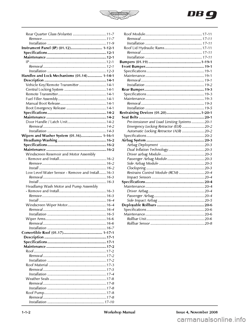 ASTON MARTIN DB9 2008 User Guide 