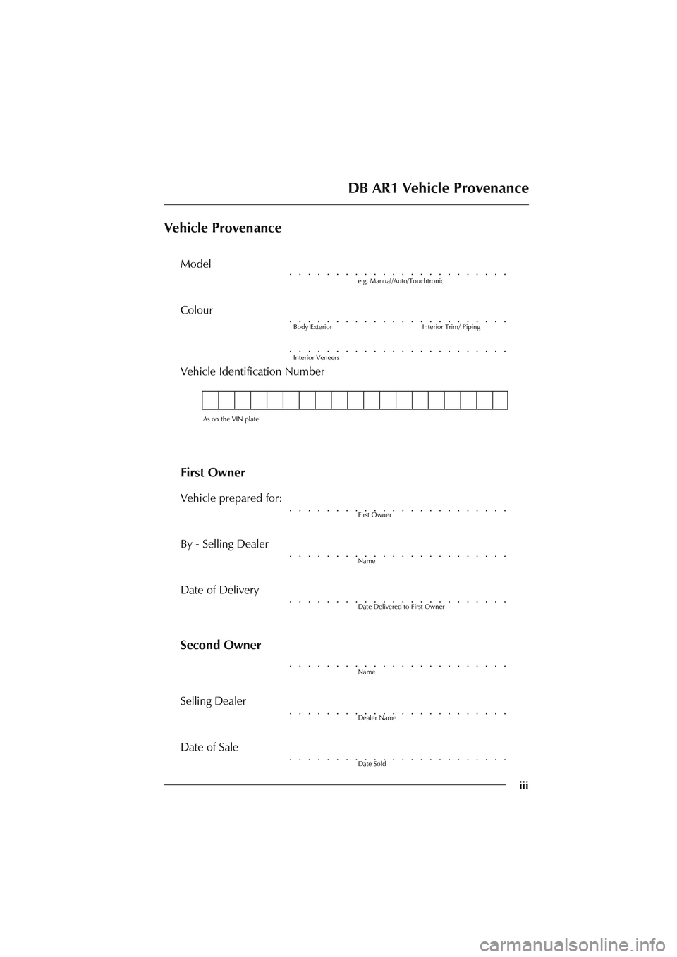 ASTON MARTIN DB AR1 Q 2003  Owners Guide iii
○○○○○○○○○○○○○○○○○○○○○○○○ ○○○○○○○○○○○○○○○○○○○○○○○○ ○○○○○○○○○○○○○○○○�