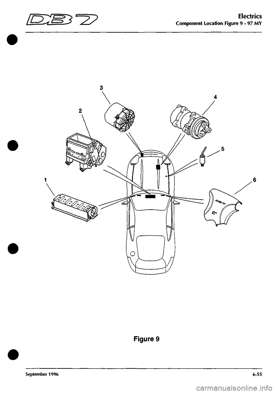 ASTON MARTIN DB7 1997 Workshop Manual
^?
Electrics
Component Location Figure 9-97 MY
Figure 9
September 1996 6-55 ASTON MARTIN DB7 1997 Workshop Manual
^?
Electrics
Component Location Figure 9-97 MY
Figure 9
September 1996 6-55
