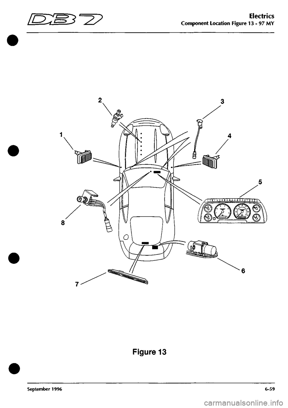 ASTON MARTIN DB7 1997 Workshop Manual
ES^"^?
Electrics
Component Location Figure 13-97 MY
Figure 13
September 1996 6-59 ASTON MARTIN DB7 1997 Workshop Manual
ES^"^?
Electrics
Component Location Figure 13-97 MY
Figure 13
September 1996 6-59