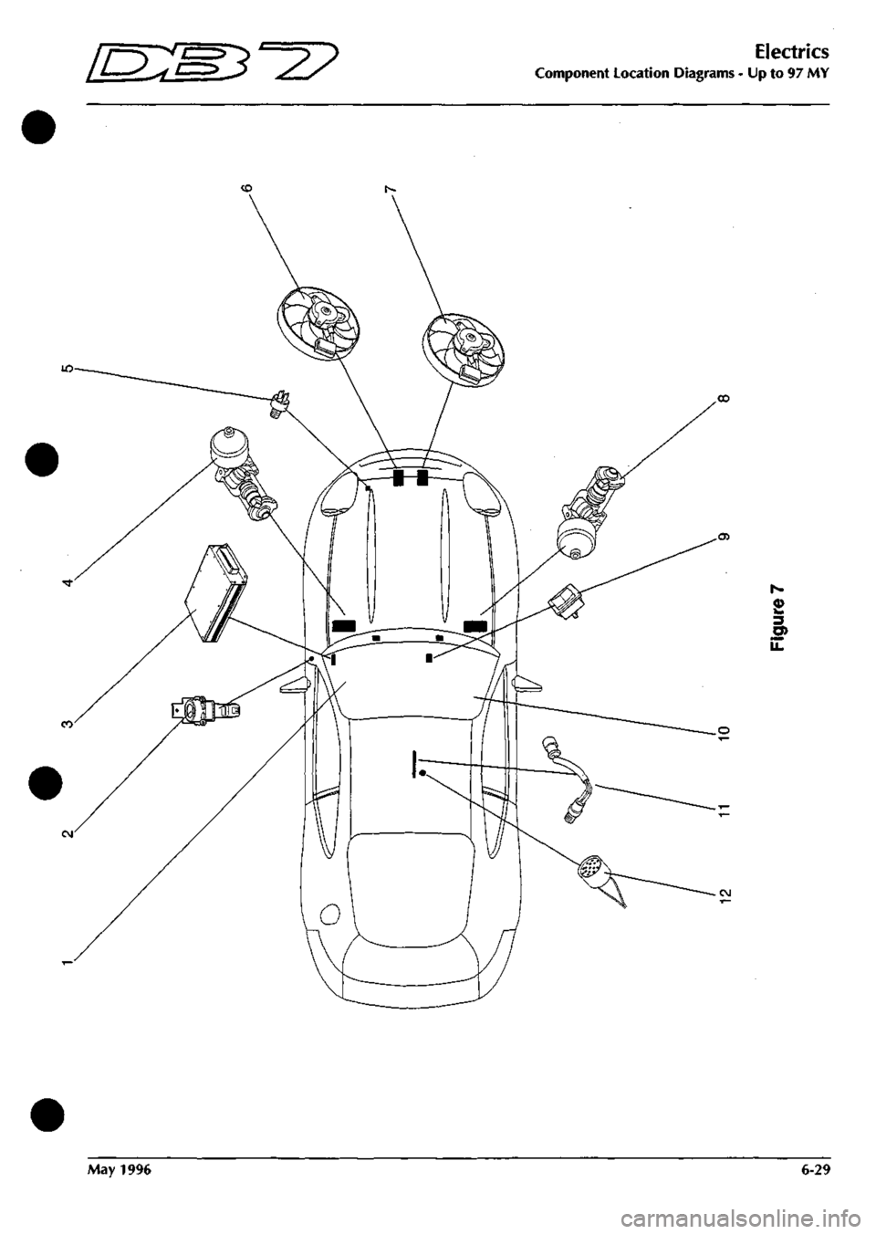 ASTON MARTIN DB7 1997 Owners Guide 
ES^^T? 
Electrics 
Component Location Diagrams - Up to 97 MY 
3 P) 
May 1996 6-29  