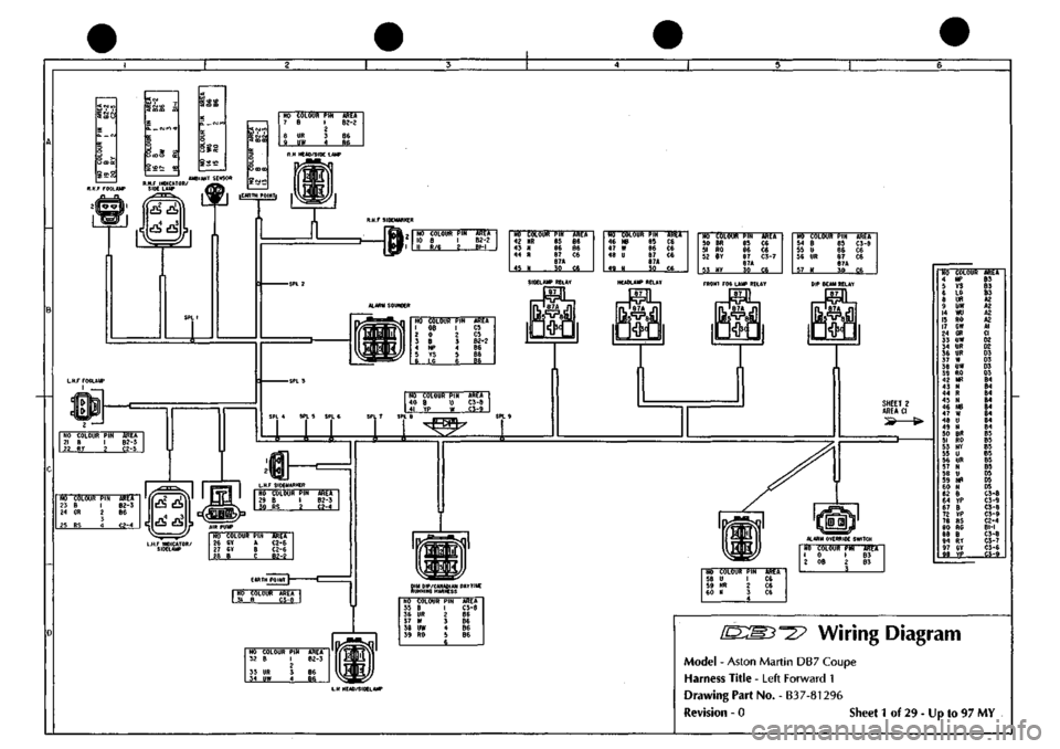 ASTON MARTIN DB7 1997 Repair Manual 
NO COLOUR
 PIN 
7
 B 1 2 
8
 UR 3 
9
 UW 4 

AREA B2-2 

66 Be 

NO
 COLOUR
 PIN
 AREA 
10 8 I 82-2 11 R/6 2 Bl-i 

NO COLOUR
 PIN 
42
 NR 65 
4}
 N 86 
44
 R 87 87A 
45
 N 30 

AREA 
86 86 C6 
C6 

