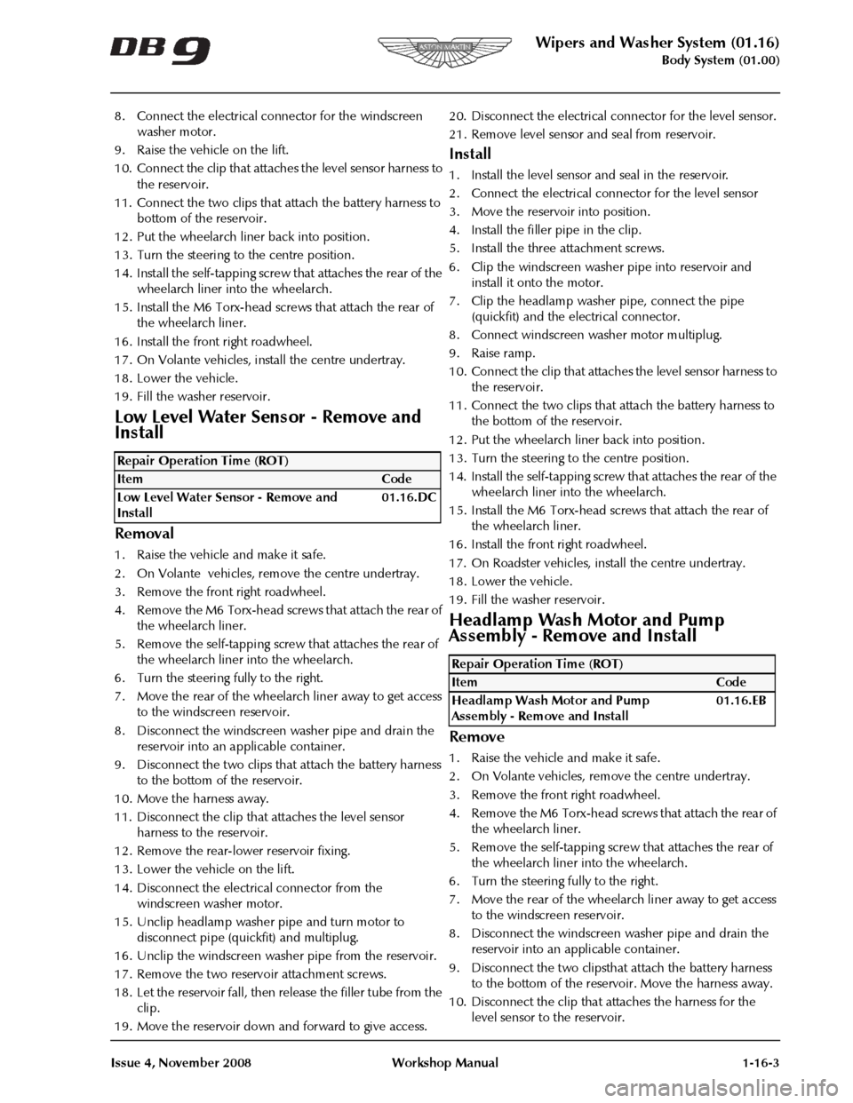 ASTON MARTIN DB9 2008  OBDII Diagnostic Manual 