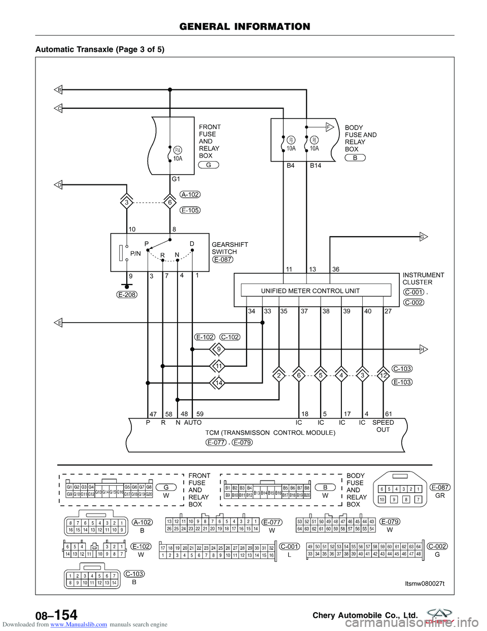 CHERY TIGGO 2009  Service Repair Manual Downloaded from www.Manualslib.com manuals search engine Automatic Transaxle (Page 3 of 5)
GENERAL INFORMATION
LTSMW080027T
08–154Chery Automobile Co., Ltd.  