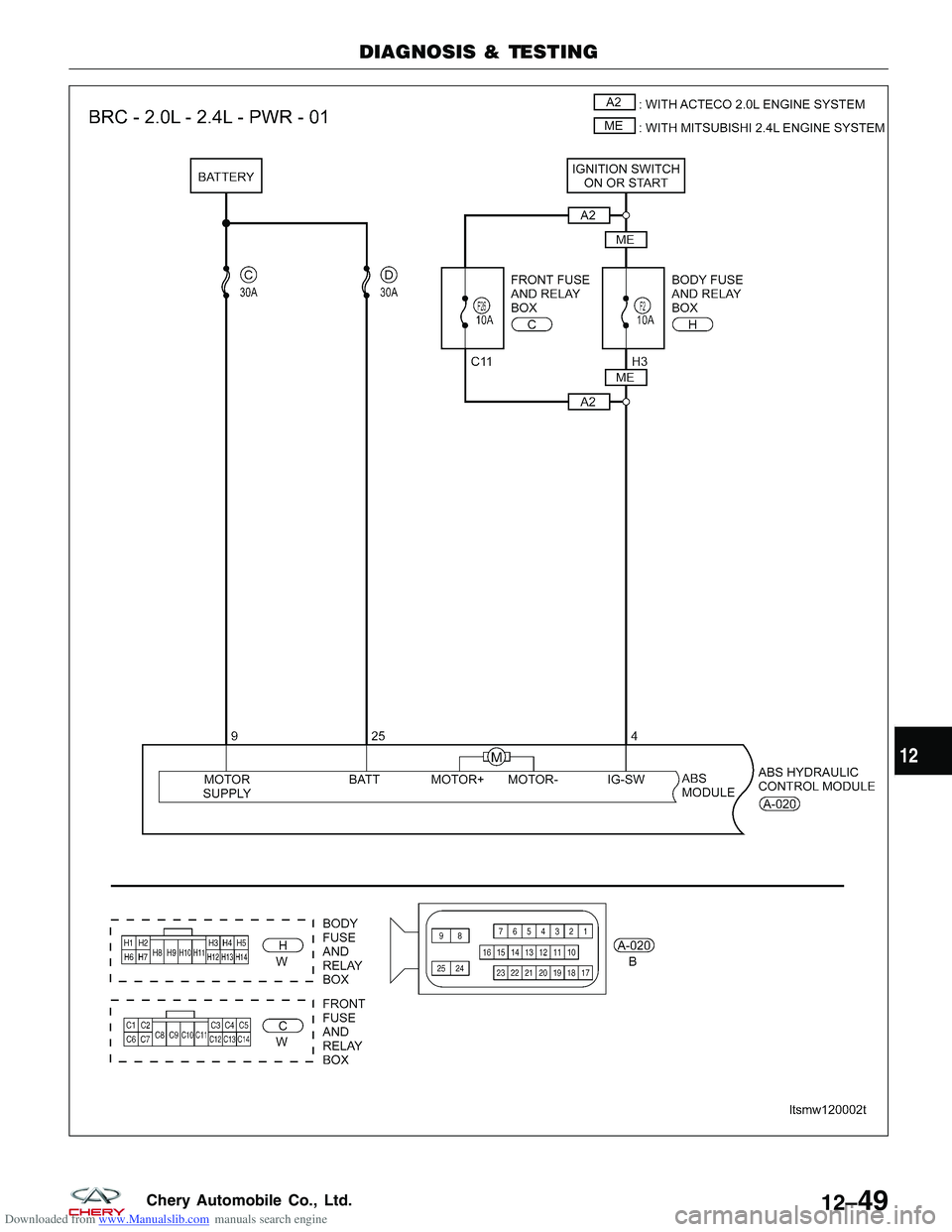 CHERY TIGGO 2009  Service Repair Manual Downloaded from www.Manualslib.com manuals search engine DIAGNOSIS & TESTING
LTSMW120002T
12
12–49Chery Automobile Co., Ltd.  