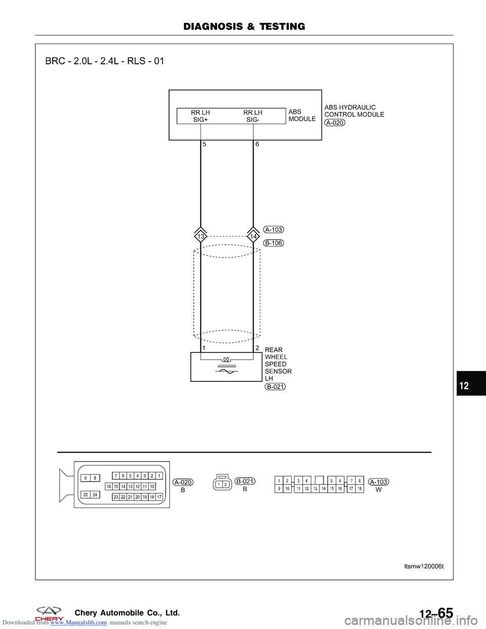 CHERY TIGGO 2009 Service Repair Manual Downloaded from www.Manualslib.com manuals search engine DIAGNOSIS & TESTING
LTSMW120006T
12
12–65Chery Automobile Co., Ltd. CHERY TIGGO 2009 Service Repair Manual Downloaded from www.Manualslib.com manuals search engine DIAGNOSIS & TESTING
LTSMW120006T
12
12–65Chery Automobile Co., Ltd.