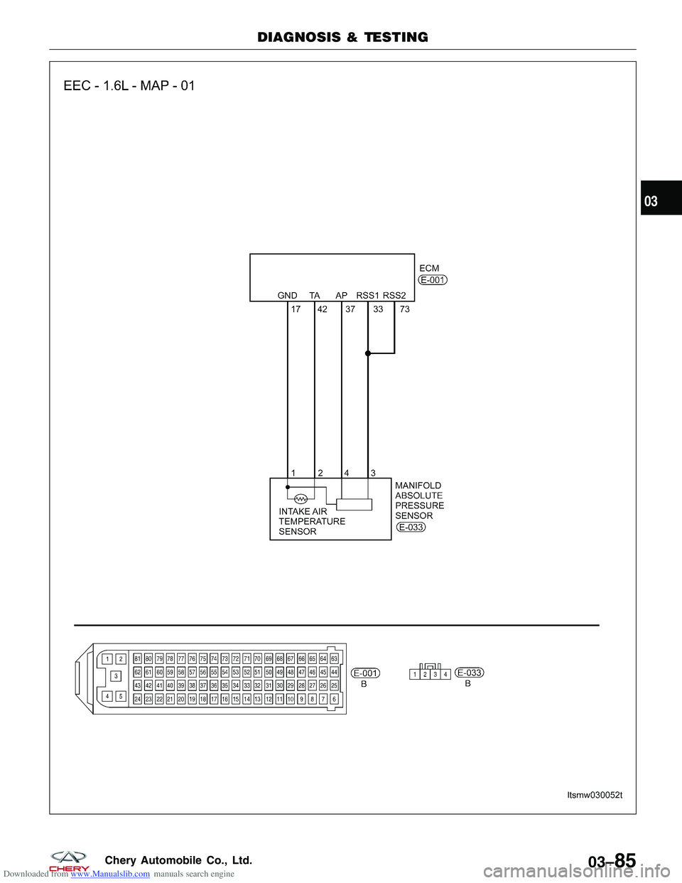 CHERY TIGGO 2009  Service Repair Manual Downloaded from www.Manualslib.com manuals search engine DIAGNOSIS & TESTING
LTSMW030052T
03
03–85Chery Automobile Co., Ltd.  