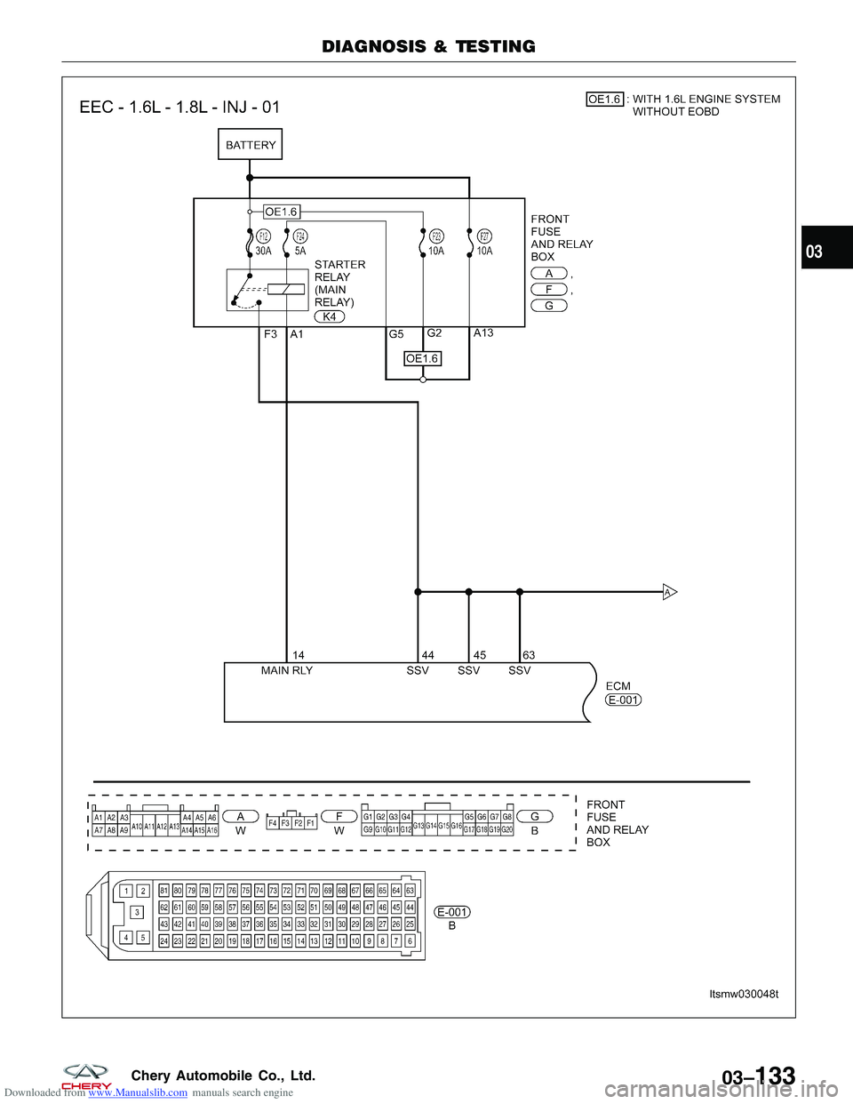 CHERY TIGGO 2009  Service Repair Manual Downloaded from www.Manualslib.com manuals search engine DIAGNOSIS & TESTING
LTSMW030048T
03
03–133Chery Automobile Co., Ltd.  