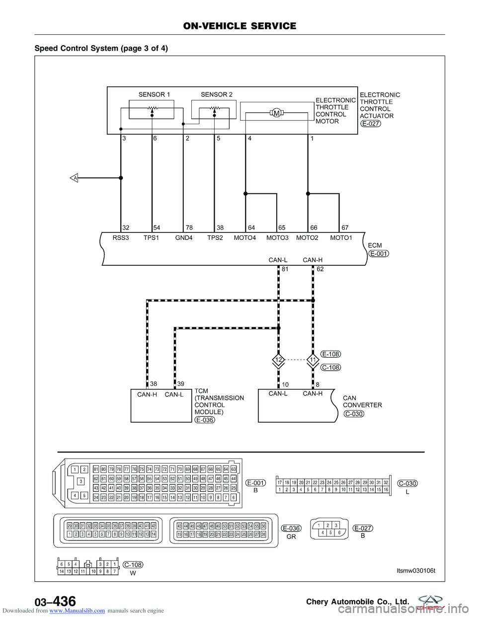 CHERY TIGGO 2009 Service Repair Manual Downloaded from www.Manualslib.com manuals search engine Speed Control System (page 3 of 4)
ON-VEHICLE SERVICE
LTSMW030106T
03–436Chery Automobile Co., Ltd. CHERY TIGGO 2009 Service Repair Manual Downloaded from www.Manualslib.com manuals search engine Speed Control System (page 3 of 4)
ON-VEHICLE SERVICE
LTSMW030106T
03–436Chery Automobile Co., Ltd.