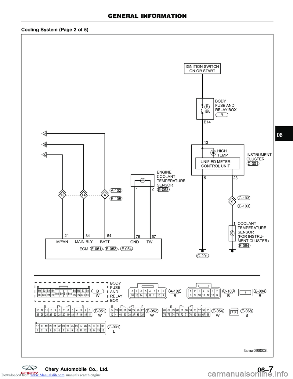 CHERY TIGGO 2009  Service Repair Manual Downloaded from www.Manualslib.com manuals search engine Cooling System (Page 2 of 5)
GENERAL INFORMATION
LTSMW060002T
06
06–7Chery Automobile Co., Ltd.  