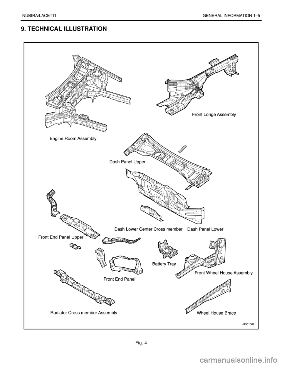 DAEWOO NUBIRA 2004  Service Repair Manual NUBIRA/LACETTIGENERAL INFORMATION 1–5
9. TECHNICAL ILLUSTRATION
Fig. 4 