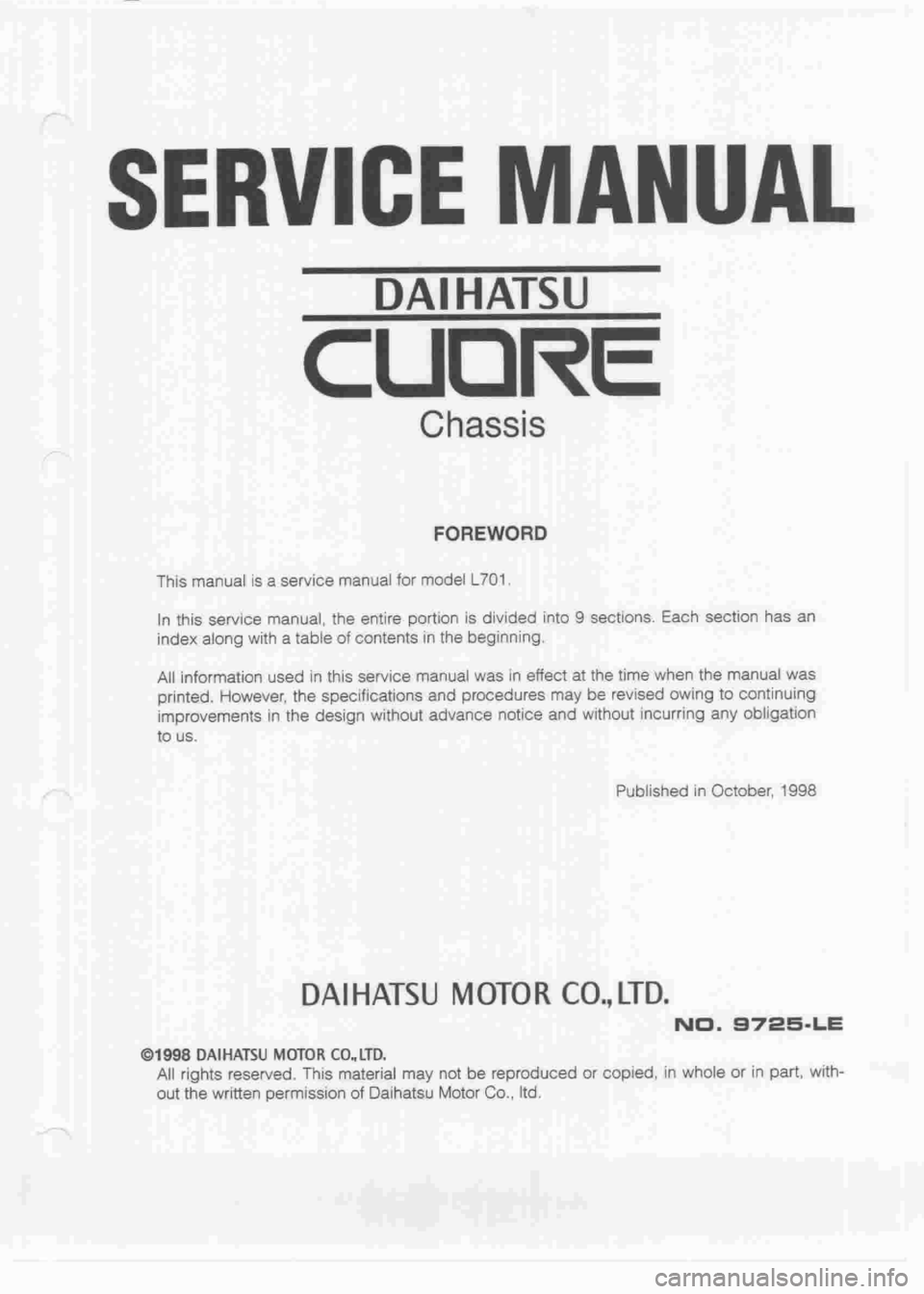 DAIHATSU CUORE 1998  Service Repair Manual 