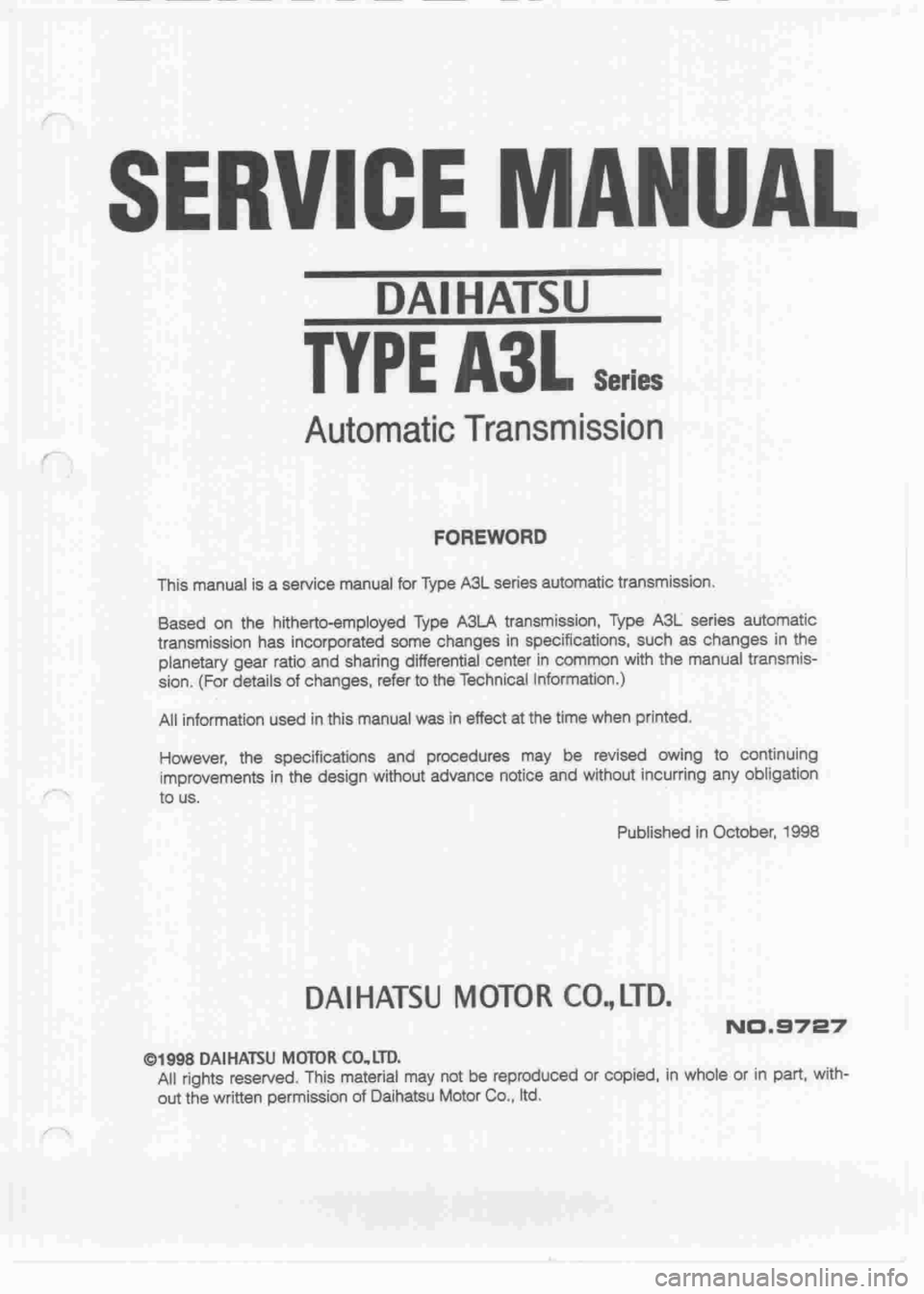 DAIHATSU CUORE 1998  Service Repair Manual 