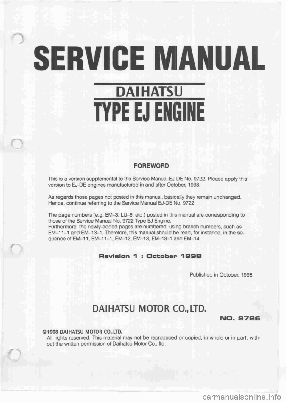 DAIHATSU MIRA 1998  Service Repair Manual 