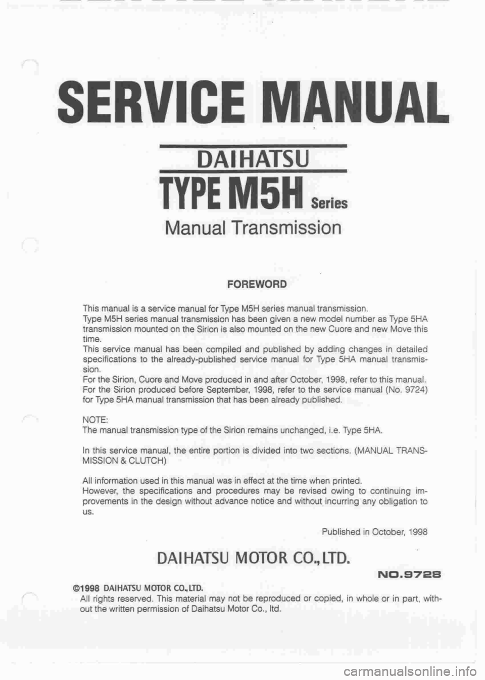 DAIHATSU MOTOR 1998  Service User Guide 