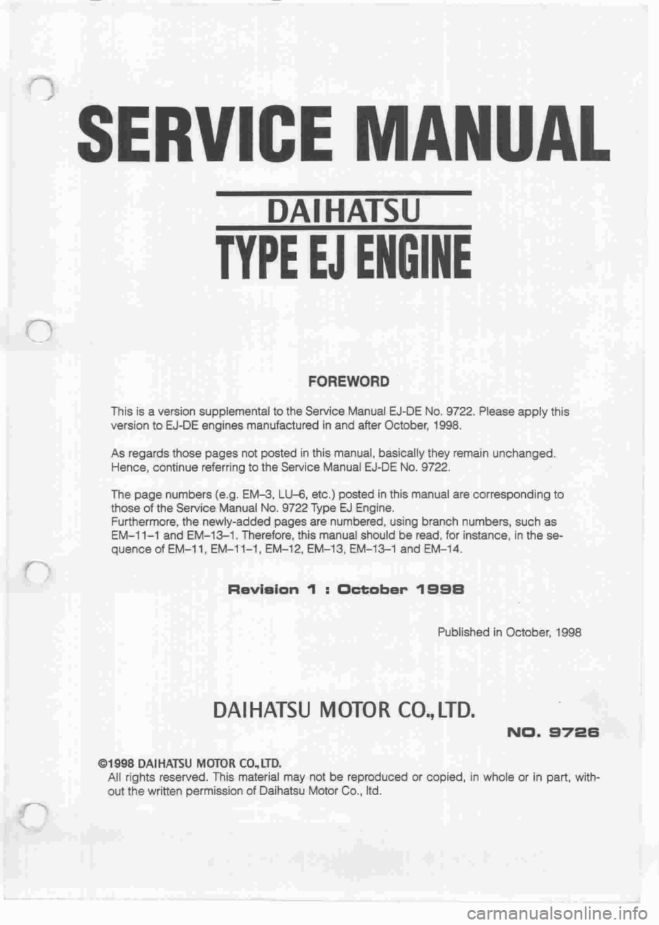 DAIHATSU MOTOR 1998  Service Repair Manual 