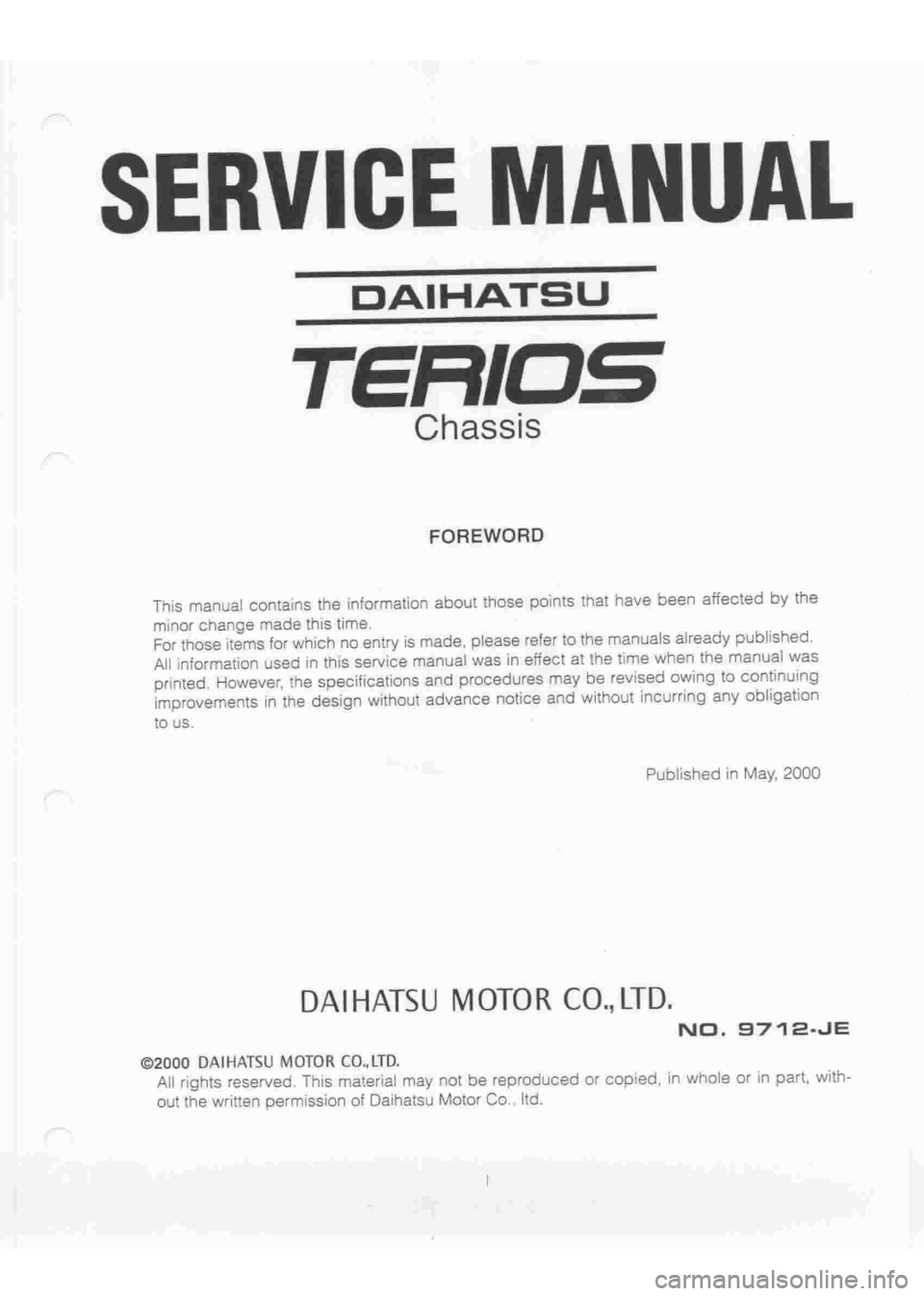DAIHATSU TERIOS 2000  Service Repair Manual 