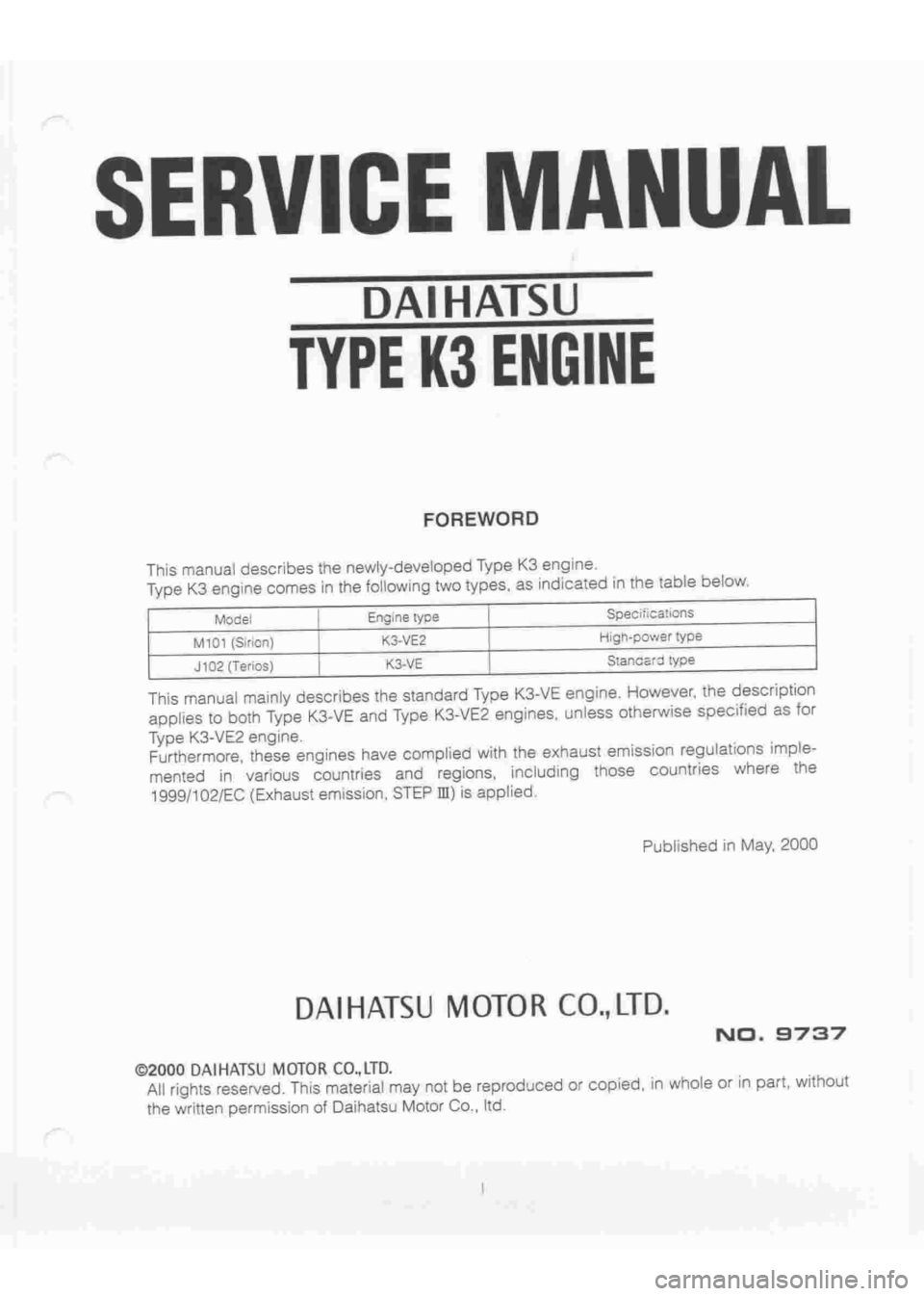 DAIHATSU TERIOS 2000 Service Repair Manual
www.WorkshopManuals.co.uk
Purchased from www.WorkshopManuals.co.uk DAIHATSU TERIOS 2000 Service Repair Manual
www.WorkshopManuals.co.uk
Purchased from www.WorkshopManuals.co.uk
