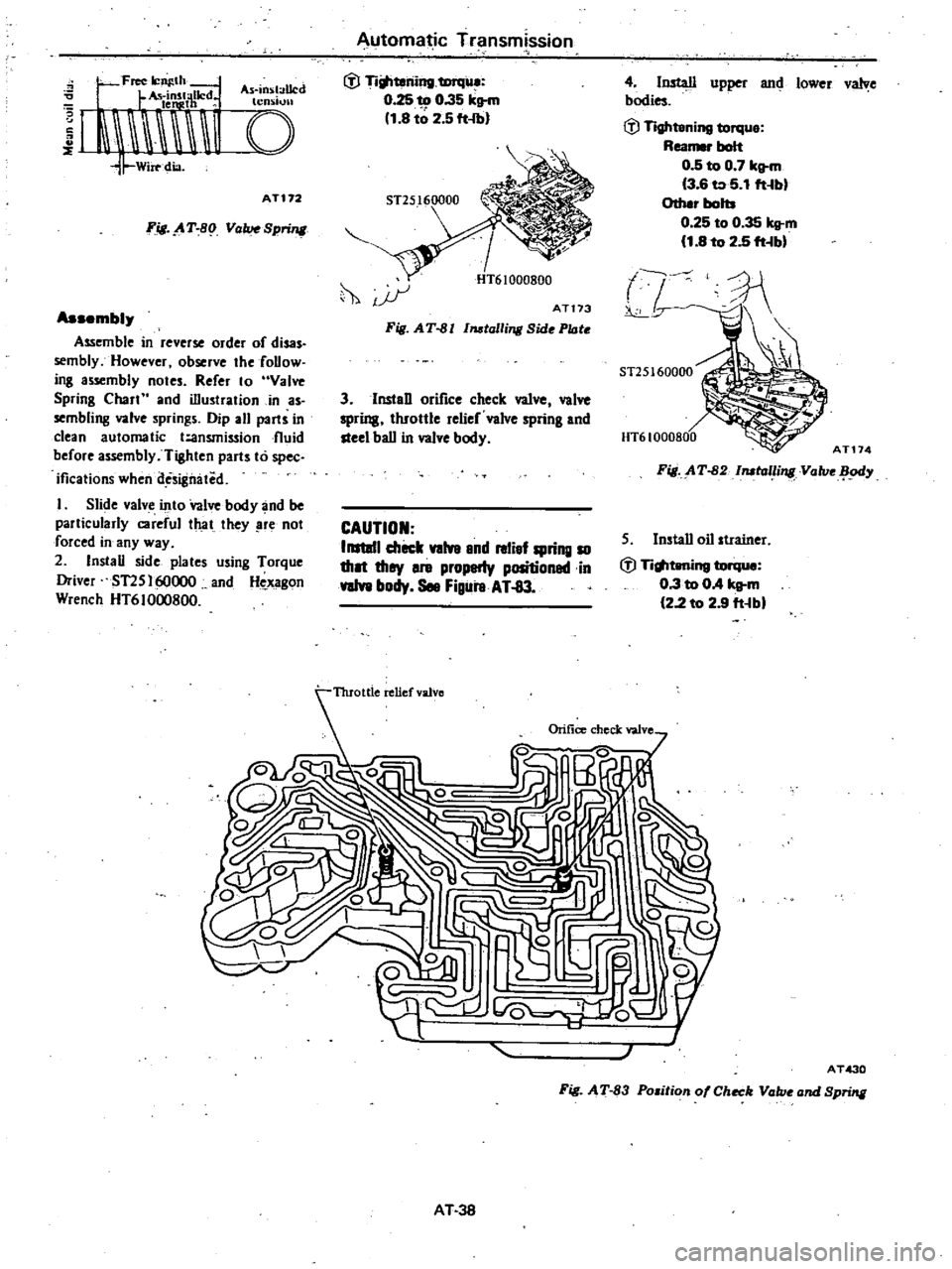 DATSUN 210 1979 Manual Online
0
1
1W
I
u
1
AT172
Fig
AT
8
1
ValveSpring
Assembly
Assemble
in
reverse
order
of
disas
semblyHowever
observe
the
follow
ing
assembly
notes
Refer
10
Valve
Spring
Chall
and
DATSUN 210 1979 Manual Online
0
1
1W
I
u
1
AT172
Fig
AT
8
1
ValveSpring
Assembly
Assemble
in
reverse
order
of
disas
semblyHowever
observe
the
follow
ing
assembly
notes
Refer
10
Valve
Spring
Chall
and