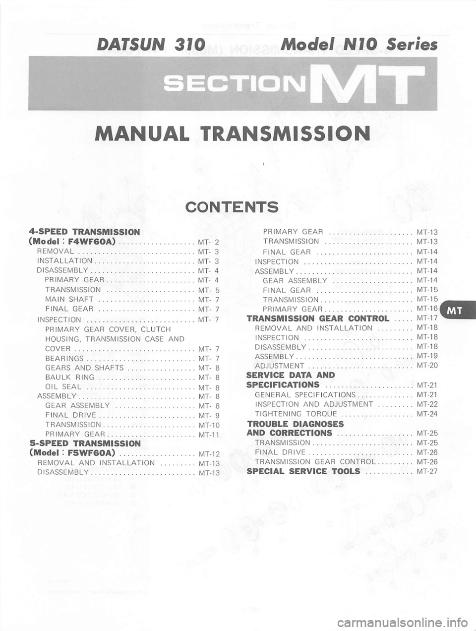 DATSUN 310 1979 Service Repair Manual DATSUN 310 1979 Service Repair Manual