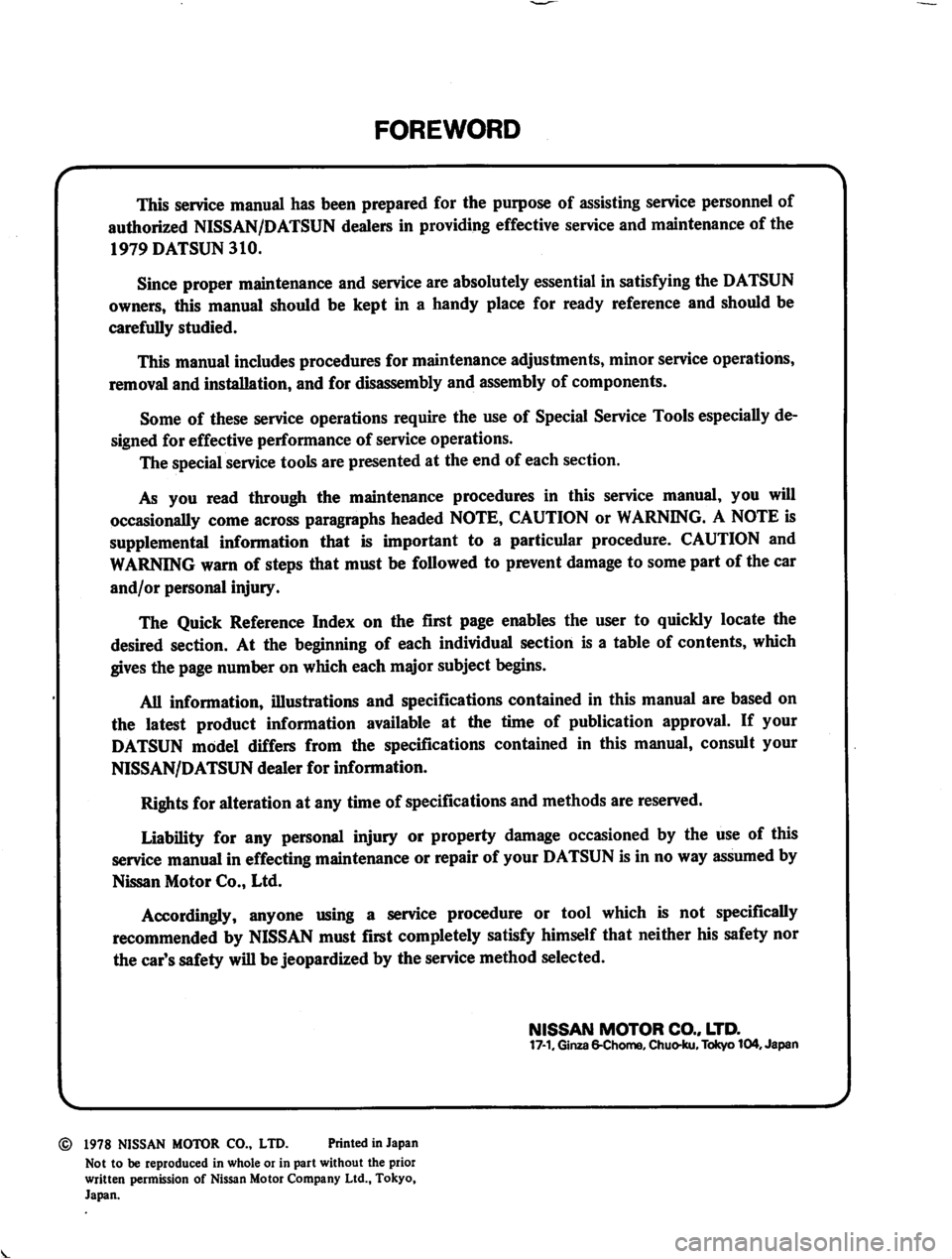 DATSUN 310 1979 Service Repair Manual DATSUN 310 1979 Service Repair Manual