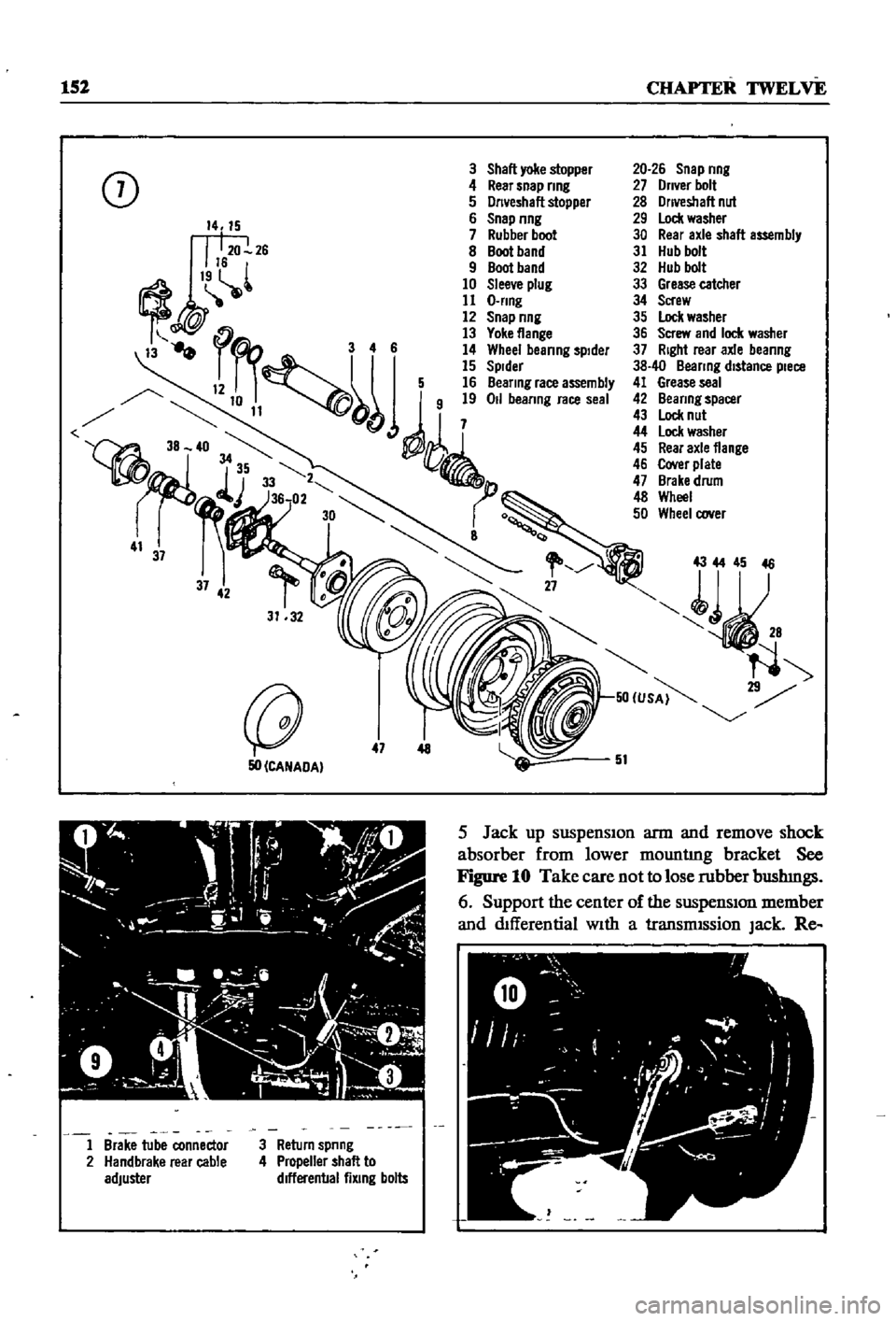 DATSUN 510 1968  Service Repair Manual 
152 
CHAPTER 
TWELVE

3 
Shall

yoke 
stopper

0 
4 
Rear

snap 
nng

J 
5 
Dn 
eshall

stopper

6

Snap 
nng

7 
Rubber 
boot

8 
Boot 
band

9 
Boot 
band

10 
Slee 
e

plug

11 
O

nng

12

Snap

