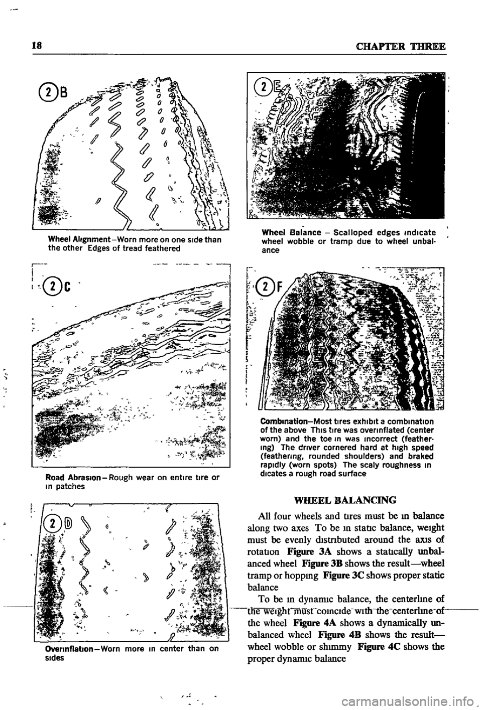 DATSUN 510 1968 Service Owners Manual
18
CHAP1
lER
THlREE
c
c
c
ce
J
1
Ii
j
Wheel
Alignment
Worn
more
on
one
sIde
than
the
other
Edges
of
tread
feathered
r
I
0c
l
Road
Abrasion
Rough
wear
on
entire
tire DATSUN 510 1968 Service Owners Manual
18
CHAP1
lER
THlREE
c
c
c
ce
J
1
Ii
j
Wheel
Alignment
Worn
more
on
one
sIde
than
the
other
Edges
of
tread
feathered
r
I
0c
l
Road
Abrasion
Rough
wear
on
entire
tire